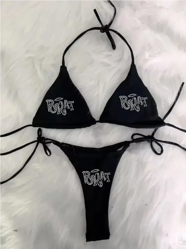 Femme Punk Nouveau Maillot De Plage Vêtements Gothiques Brat Strass Impression Grunge Maillot De Bain Bikini Y2K Maillots De Bain À Lacets ﻿