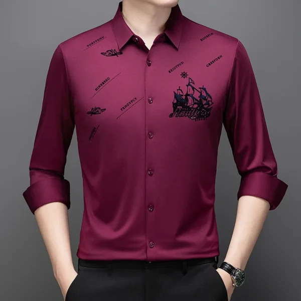 Chemises À Rivets Pour Hommes, Coupe Régulière, Gentleman, Manches Longues, Facile À Entretenir, Qualité, Doux, Confortable, Intelligent, Décontracté, Printemps – Image 2