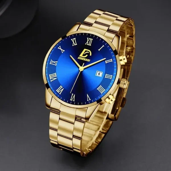 Montre À Quartz Militaire De Luxe Pour Hommes, En Acier Inoxydable, Or, Noir, Calendrier, Date, Horloge Masculine
