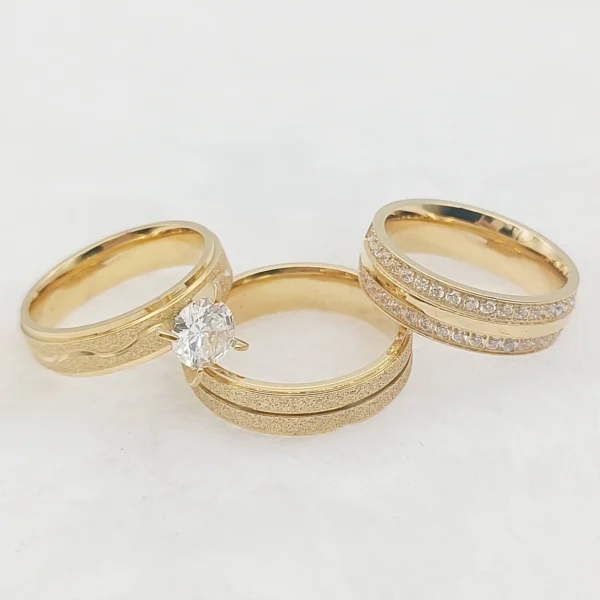 Bagues De Fiançailles Et De Mariage En Acier Inoxydable Plaqué Or 24 Carats – Image 5