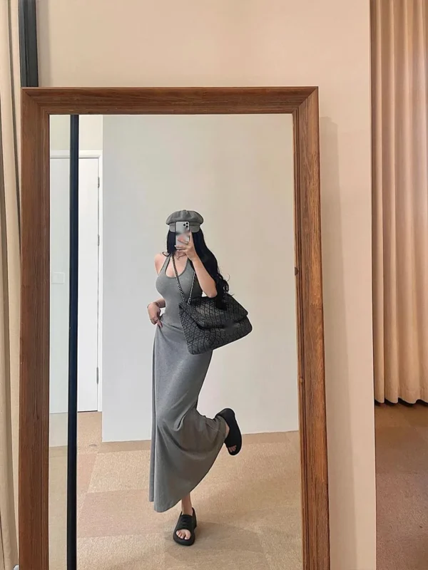 Robe Longue À Col En V Pour Femmes, Robe Maxi Sexy, Robe Dos Nu, Robe À Col En V Mince, Robe Élégante, Robe Coréenne Chaude Et Douce, Y-2Plp – Image 4