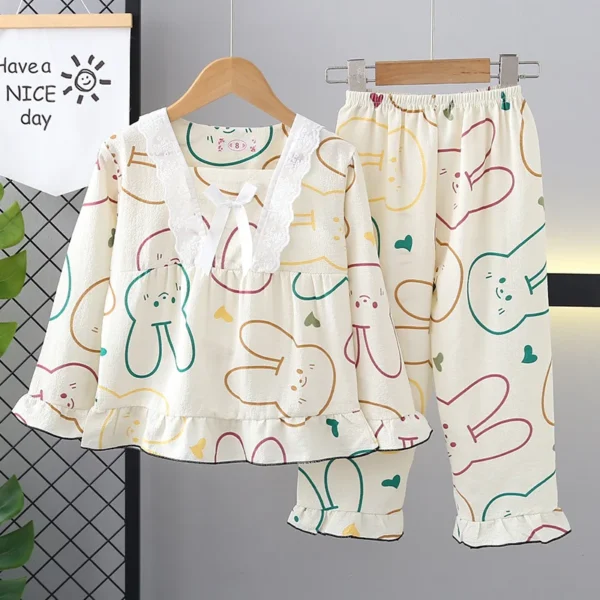 2025 Spring Children Pajamas Set Autumn Kids Bubble Cotton Cartoon Rabbit Sleepwear Korean Cute Pijamas Girls Homewear Clothes – Image 6