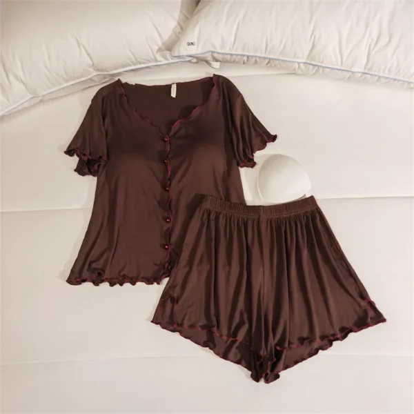 Soft Modal Sleepwear Women'S Spring Summer Pajamas New Short Sleeved Pants Set Chest Pad Home Wear Clothes 2025 Pyjama Femme – Image 2