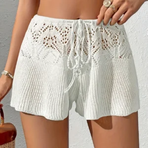 Short en laine tricoté ajouré pour femme