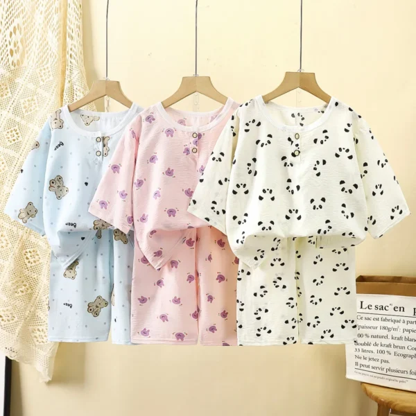Kids Summer Thin Pajamas New 2025 Boys Girls Cartoon Panda T-Shirts Tops + Pants Sleepwear Pyjamas Baby Casual Clothing Sets