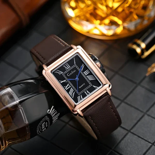 Nouvelle Montre De Mode Concepteur Cadran Rectangulaire Montre À Quartz Pour Hommes Bracelet En Cuir Décontracté Montre-Bracelet D'Affaires De Luxe Relogio Masculino – Image 3