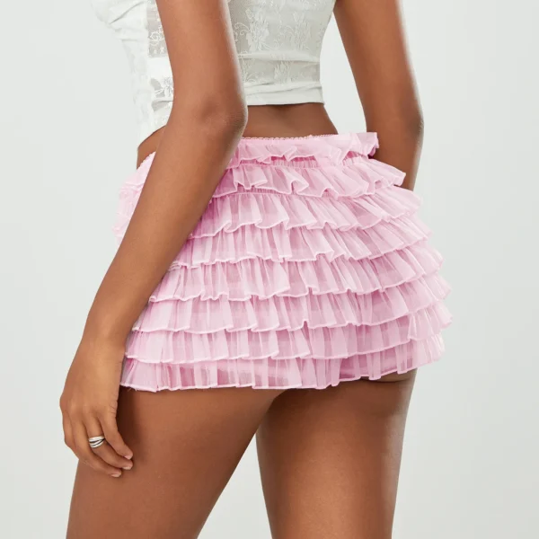 Short D'Été À Volants Pour Femmes, Couleur Unie, Pantalon Court En Maille Multicouche, Doux Et Mignon, Bloomers – Image 2