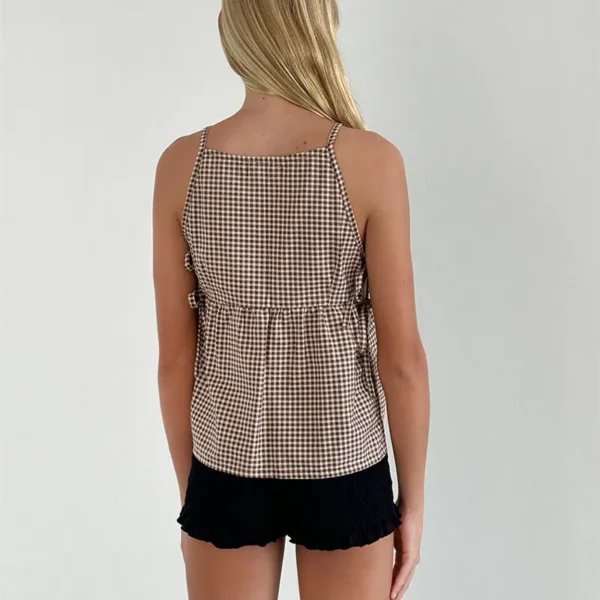 Gaono Women Y2K Babydoll Tank Top Cute Tie Up Side Sleeveless Peplum Top Vintage Plaid Solid Cami Tank Top Coquette Streetwear – Image 4