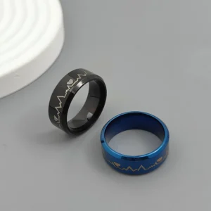 1Pcs Classic Stainless Steel Ring Electrocardiogram Wave Heartbeat Ring Wedding Couples Rings Bijouterie for Man or Woman Gift