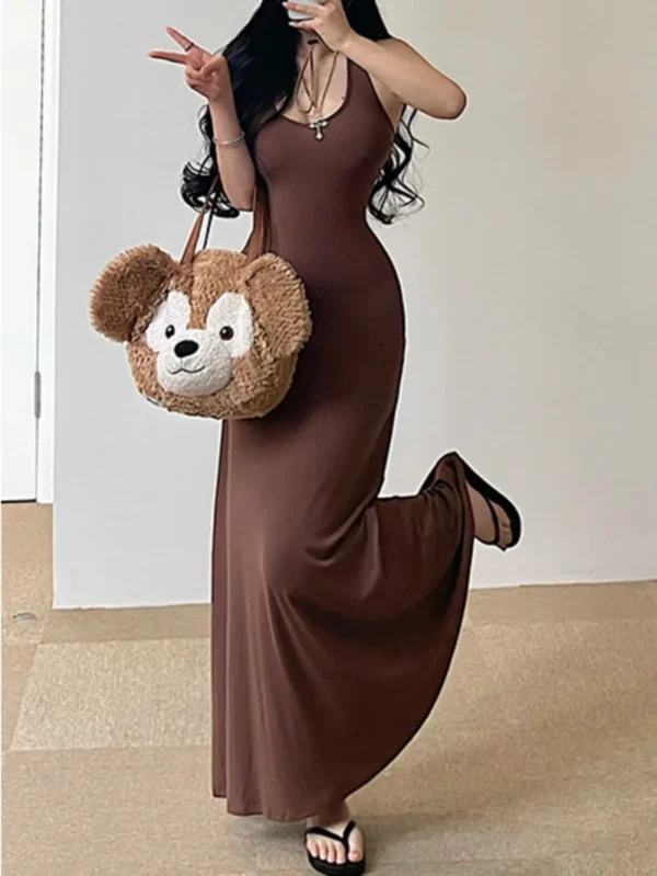 Robe Longue À Col En V Pour Femmes, Robe Maxi Sexy, Robe Dos Nu, Robe À Col En V Mince, Robe Élégante, Robe Coréenne Chaude Et Douce, Y-2Plp – Image 2