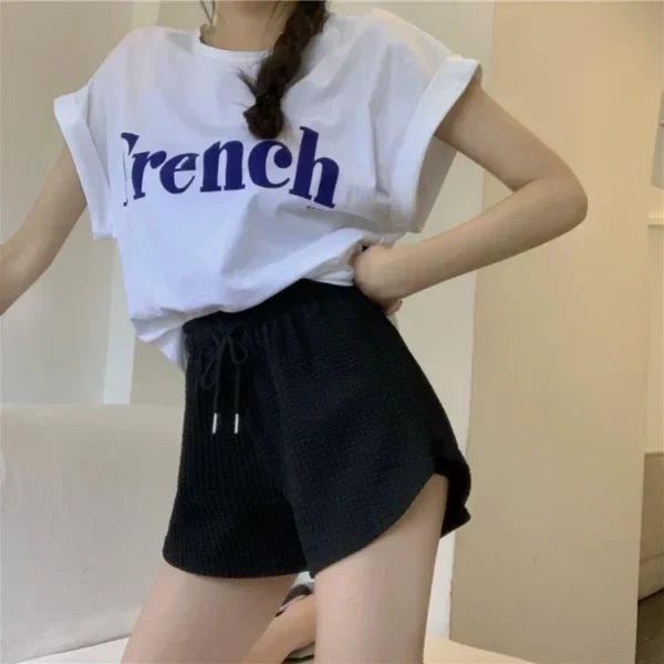 Short De Sport Pour Femmes, Fitness, Course À Pied, Style Fin, Ample, Décontracté, Grande Taille, Jambes Larges, Taille Haute, Mot A, Pantalons Chauds De Sport, Été – Image 5
