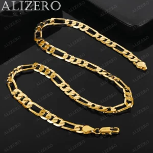 ALIZERO 18K Gold 8mm Sideways Chain Necklaces 18/20/22/24