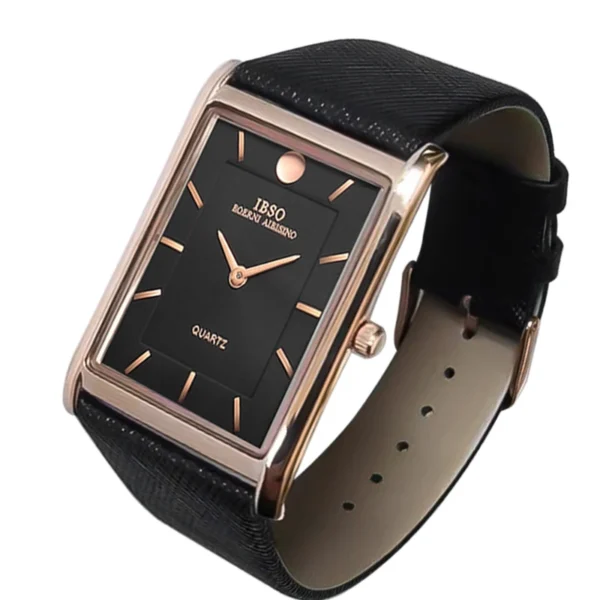 Mode Hommes Montre Sociale Cadran Rectangulaire Étanche Quartz Homme Horloge À Main Élégant Analogique Affaires Mâle En Cuir Montre-Bracelet Or – Image 3