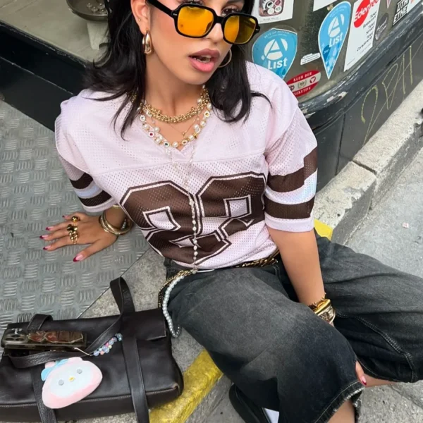 Gaono Women Y2K Graphic Oversized Jersey Tee Sporty Aesthetic Number Letter Print Jersey Shirt Preppy Clothes Retro Streetwear – Image 3