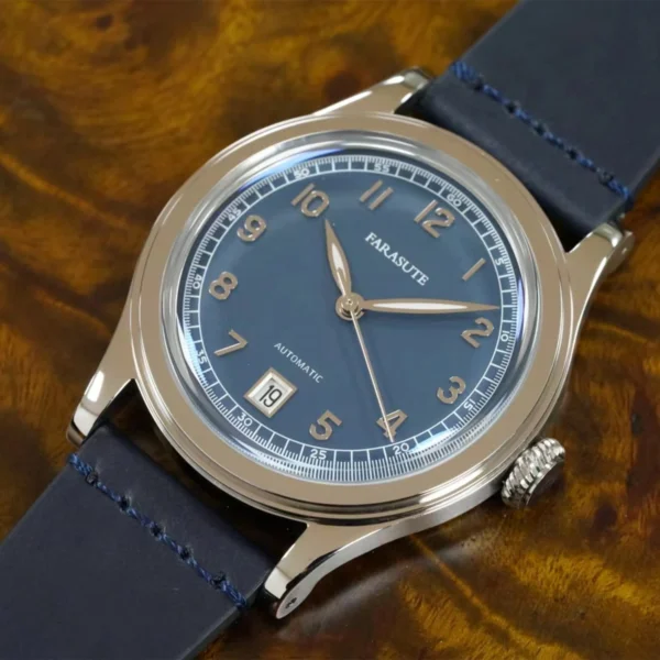 Farasute Hommes Montre Automatique 38Mm Luxe Hommes Montres Mécanique Montre-Bracelet Arqué Incurvé Miroir Bracelet En Cuir Date 821A Rétro
