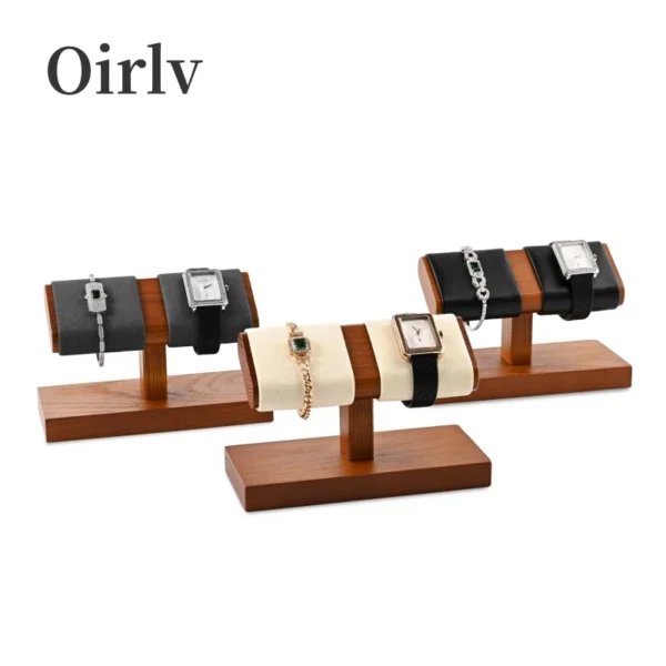 Oirlv Wooden Watch Stand Holder Solid Wood Tbar Bracelet Watch Holder Stand Wood Jewelry Display Organizer Stand Bracelet Holder