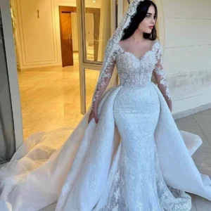 Robe de mariée sirène de luxe personnalisée avec poignées