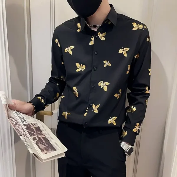 Chemise À Manches Sulfpour Homme, Style Coréen, Imprimé De Carillon, Artificiel Astique, Beau, Jeune, Printemps – Image 4