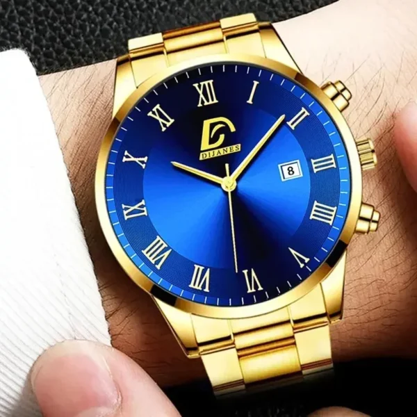 Montre À Quartz Militaire De Luxe Pour Hommes, En Acier Inoxydable, Or, Noir, Calendrier, Date, Horloge Masculine – Image 6