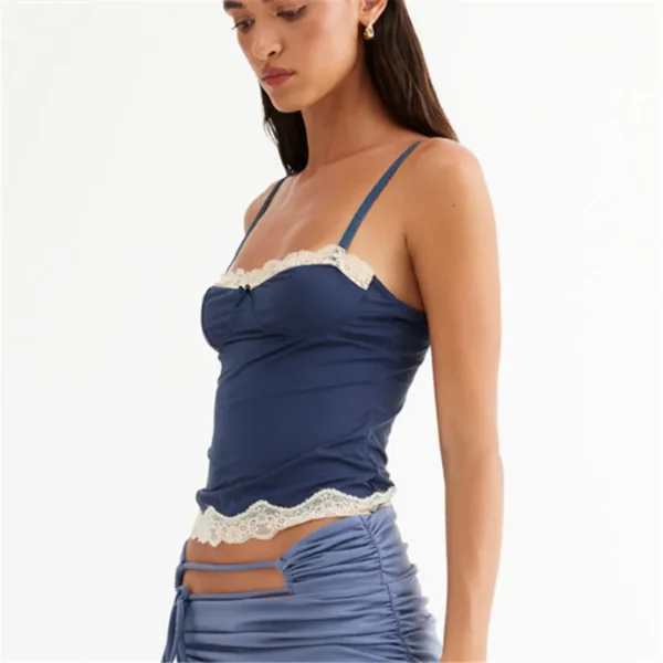 Gaono Women Y2K Lace Trim Tank Tops Sleeveless Square Neck Cami Crop Top Sexy Slim Low Cut Camisole Tops Streetwear – Image 2