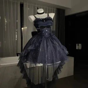 Femmes Kawaii volants nœud jarretelle robes de princesse victorien gothique Lolita Jsk Mini robe fille douce fée fête traînant robe