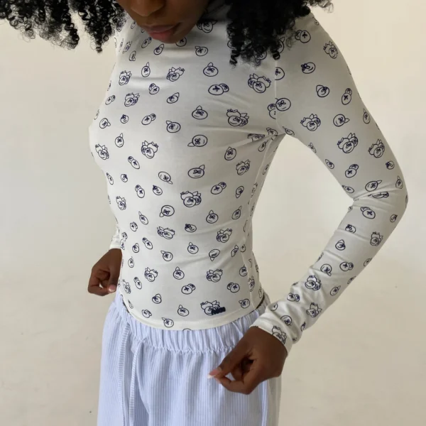 Gaono Women’s Fruit Print Crop Tops Y2K Fairy Long Sleeve Crew Neck Slim Fit Shirts Spring Fall T Shirt Blouses – Image 2