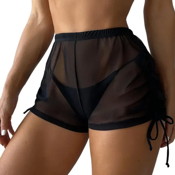 Short De Bain Sexy En Maille Taille Haute Avec Cordon De Serrage – Image 3