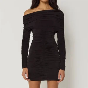Black Evening Dress Full Sleeves Sexy Off Shoulder