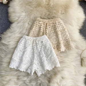 Boho-Short de vacances au crochet pour femme, taille haute, amissié, à lacets, court, été, livraison directe