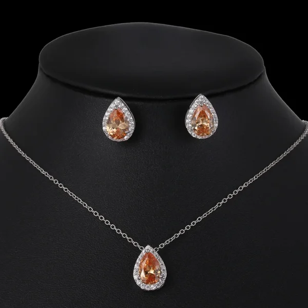 Lxoen Crystal Wedding Jewelry Set With Aaa+ Zirconia Tear Earrings/Necklace Bijouterie Sets For Fashion Women Jewelry Sets – Image 6