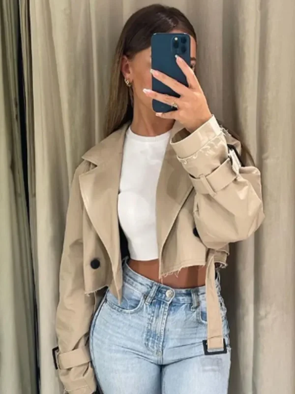 Trench Court Avec Ceinture Pour Femme, Veste De Printemps, Vintage, Streetwear, Double Boutonnage, Manches Longues, Manteau Féminin, Tenues, 2024