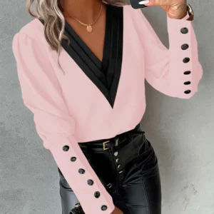 Bureau dames col en v bouton chemise Blouse printemps automne