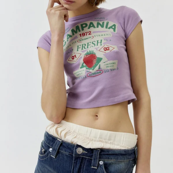 Gaono Women Campania Fresh Strawberries Graphic Print Baby Tees Shirt Urban Outfitters Teen Girls Cute Crop Tops Y2K Clothes – Image 2