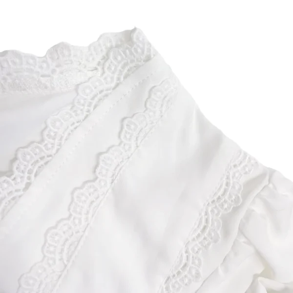 Gaono Women Open Front Tie Up T-Shirt 00S Retro Lace Trim Puff Sleeve Milkmaid Tees Fairycore Vintage Y2K White Crop Tops Summer – Image 6
