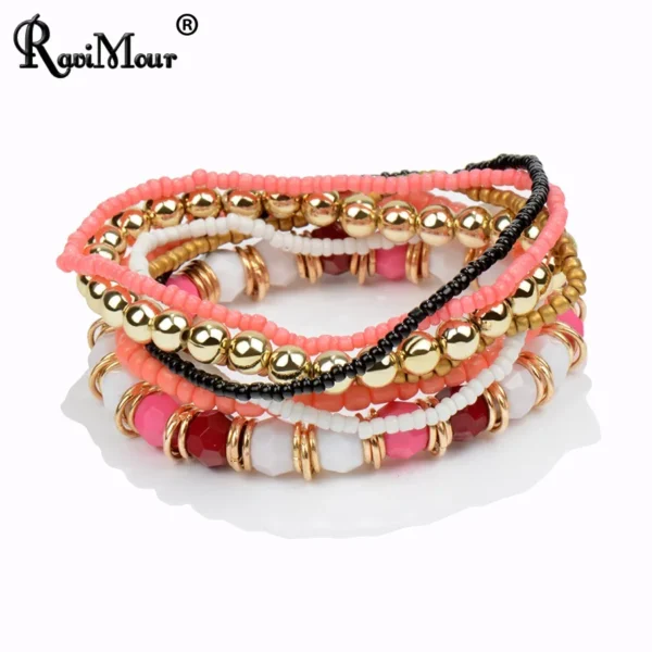 2017 Bohemian Fashion Jewelry Mutilayer Beads Bracelets &Amp; Bangles For Women Elastic Strand Pulseras Mujer Femme Bijouterie – Image 4