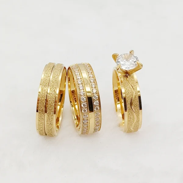 Bagues De Fiançailles Et De Mariage En Acier Inoxydable Plaqué Or 24 Carats