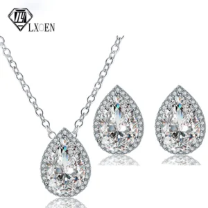 LXOEN Crystal Wedding Jewelry Set With AAA+ Zirconia Tear Earrings/Necklace Bijouterie Sets for Fashion Women Jewelry Sets