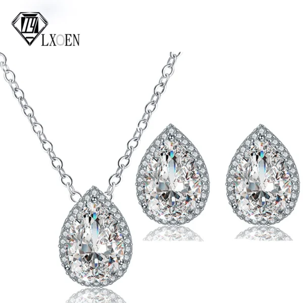 Lxoen Crystal Wedding Jewelry Set With Aaa+ Zirconia Tear Earrings/Necklace Bijouterie Sets For Fashion Women Jewelry Sets