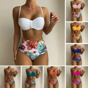 Sexy imprimé taille haute Bikini séparé dur-pack