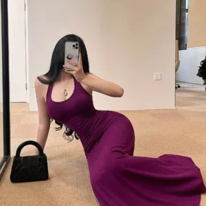 Robe longue à col en V pour femmes, robe maxi sexy, robe dos nu, robe à col en V mince, robe élégante, robe coréenne chaude et douce, Y-2PLP