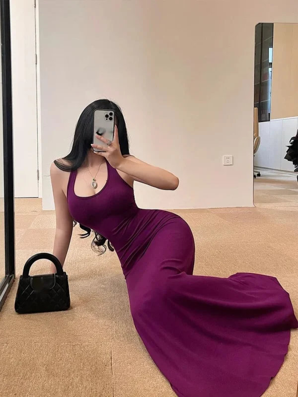 Robe Longue À Col En V Pour Femmes, Robe Maxi Sexy, Robe Dos Nu, Robe À Col En V Mince, Robe Élégante, Robe Coréenne Chaude Et Douce, Y-2Plp