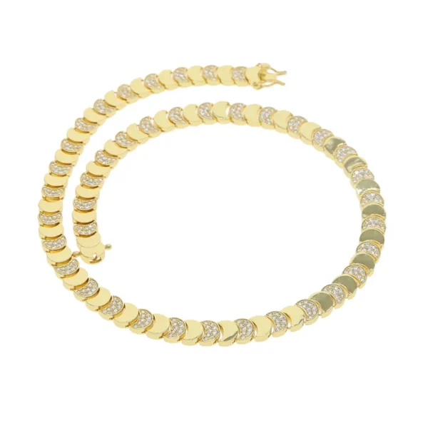 Geometric Moon Shaped Bling Cz Charm Link Chain High Polished Shiny Gold Color Metal Bracelet Necklace Fashion Women Jewelry – Image 3