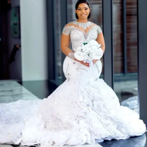 Robe de Mariée Sirène Personnalisée à Manches sulfpour Mariée