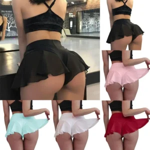 Femmes Sexy Sheer Ruffles Jupe Shorts Transparent