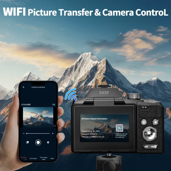 Appareils Photo Numériques 64Mp Pour La Photographie, Caméra À Zoom Optique 16X Avec Contrôle Wifi Et Application, Caméra Vlogging Avec 180 ° Écran Rabattable – Image 5