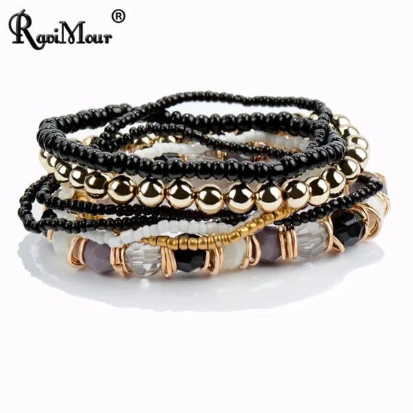 2017 Bohemian Fashion Jewelry Mutilayer Beads Bracelets &Amp; Bangles For Women Elastic Strand Pulseras Mujer Femme Bijouterie – Image 2