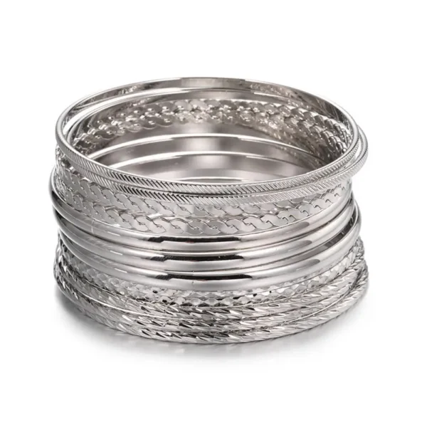 Ensemble De 12 Bracelets Punk Pour Femmes, Gourmette Cubaine – Image 2