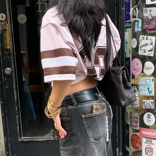 Gaono Women Y2K Graphic Oversized Jersey Tee Sporty Aesthetic Number Letter Print Jersey Shirt Preppy Clothes Retro Streetwear – Image 5