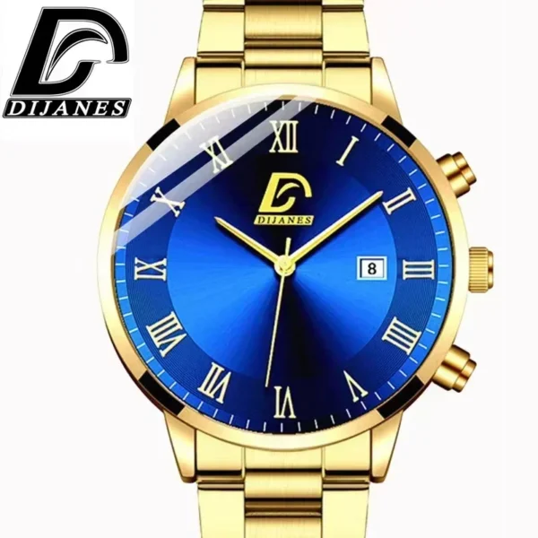 Montre À Quartz Militaire De Luxe Pour Hommes, En Acier Inoxydable, Or, Noir, Calendrier, Date, Horloge Masculine – Image 2