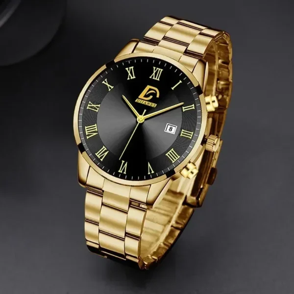 Montre À Quartz Militaire De Luxe Pour Hommes, En Acier Inoxydable, Or, Noir, Calendrier, Date, Horloge Masculine – Image 4